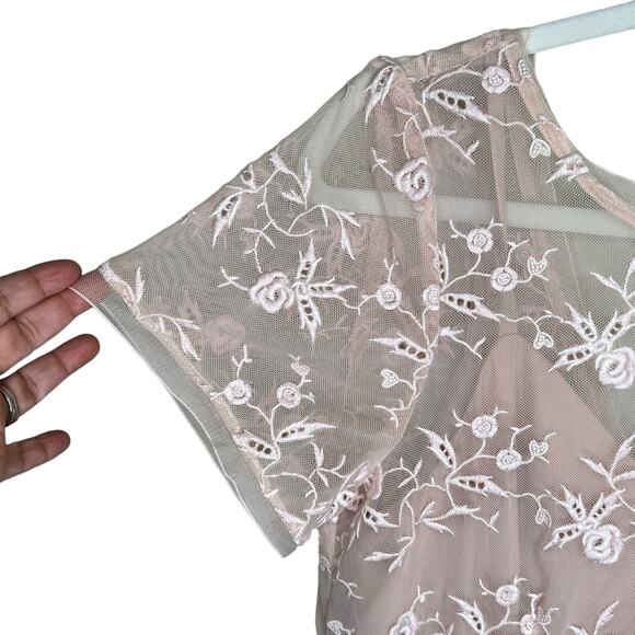 Tracy Reese Dusty Rose/ Light Pink Embroidered Dress Oatmeal lining Medium NWT - Picture 3 of 11